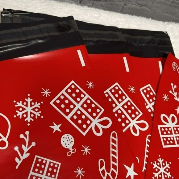 Poly Mailer Bag Shipping Envelope Christmas Holiday Red & White  QTY: 50 10”x13” - Picture 4 of 6